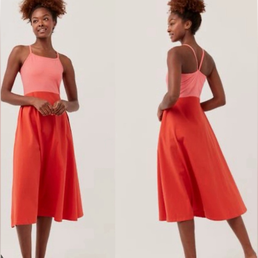 Pact Two-Tone Pink and Red Midi Dress